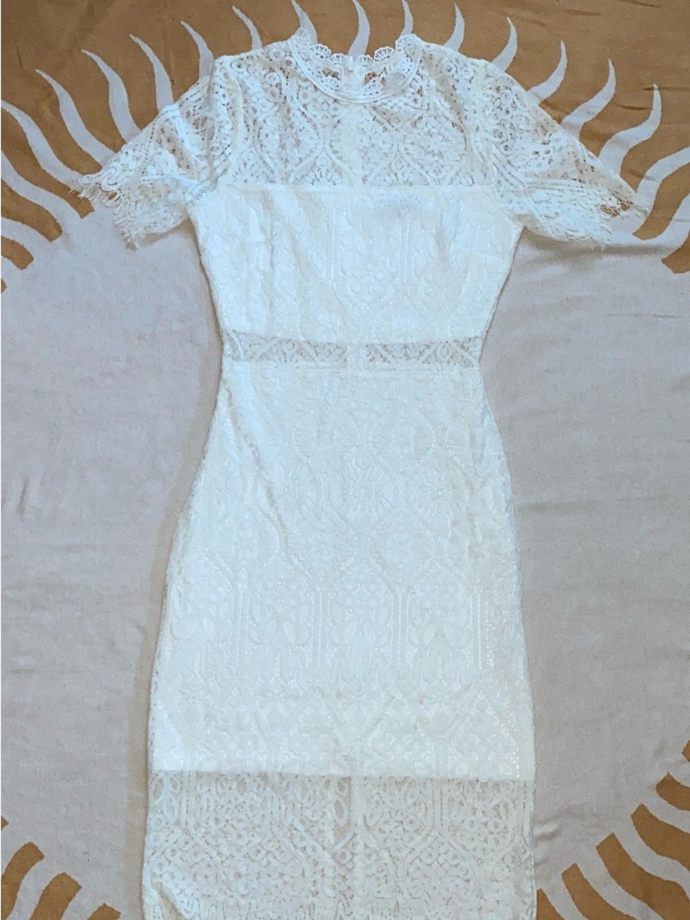 Lulu's White Lace Midi Dress with Sheer Panels